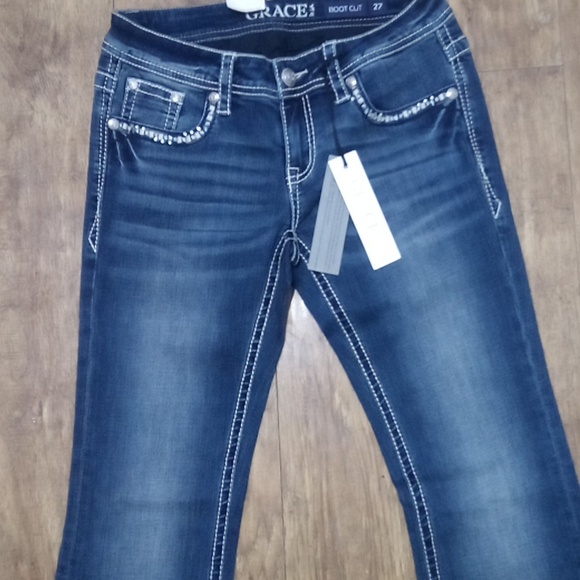 Grace in LA Women's Jeans 27 Bootcut Bejeweled Rhinestones NWT - Picture 6 of 12
